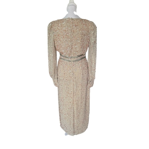 Mac Duggal - NWT Sequin V-Neck Long Bishop-Sleeve Midi Formal Dress - Picture 7 of 12